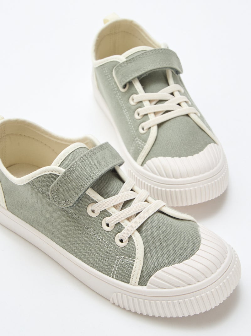 Canvas sneakers met klittenband Groen - Kiabi