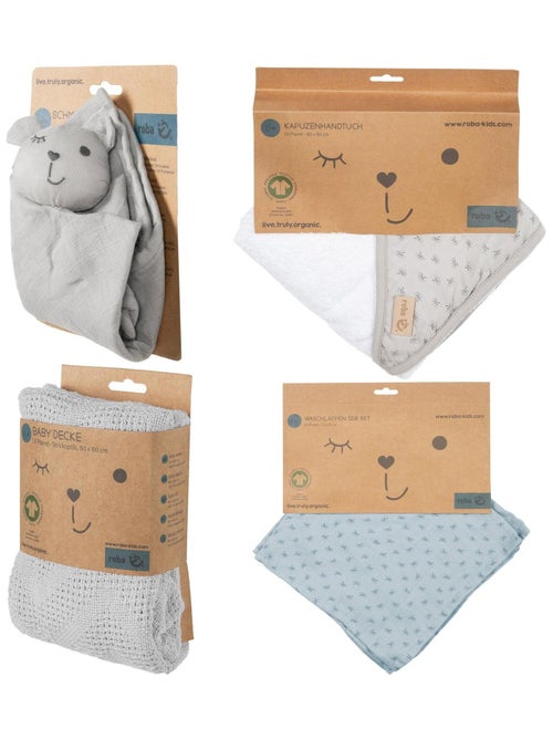 Cape de bain bébé + 5 gants de toilette + serviette et doudou en coton Bio Lil Planet - ROBA - Kiabi Cape de bain bébé + 5 gants de toilette + serviette et doudou en coton Bio Lil Planet - ROBA - Kiabi