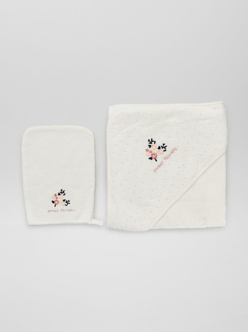 Cape de bain + gant de toilette - 2 pièces Blanc - Kiabi