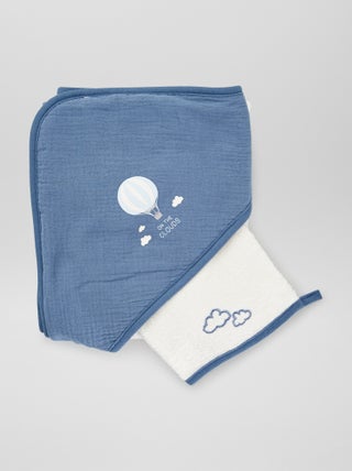 Cape de bain + gant de toilette - 2 pièces