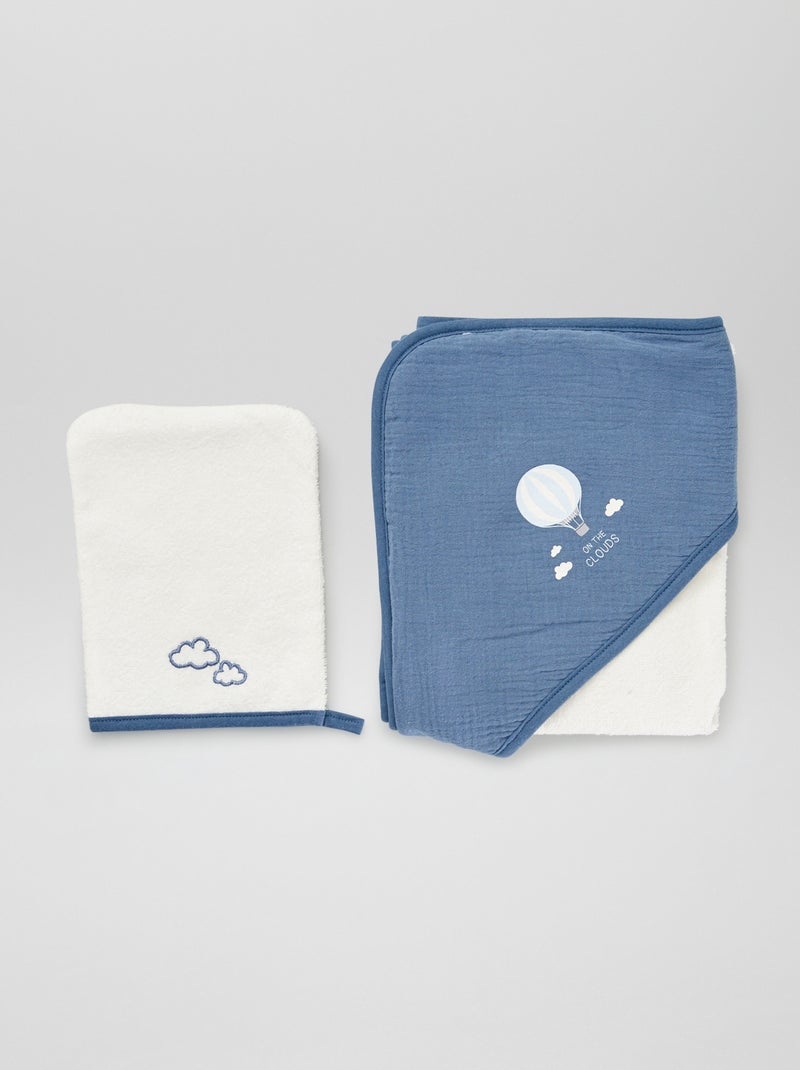 Cape de bain + gant de toilette - 2 pièces Bleu/blanc - Kiabi