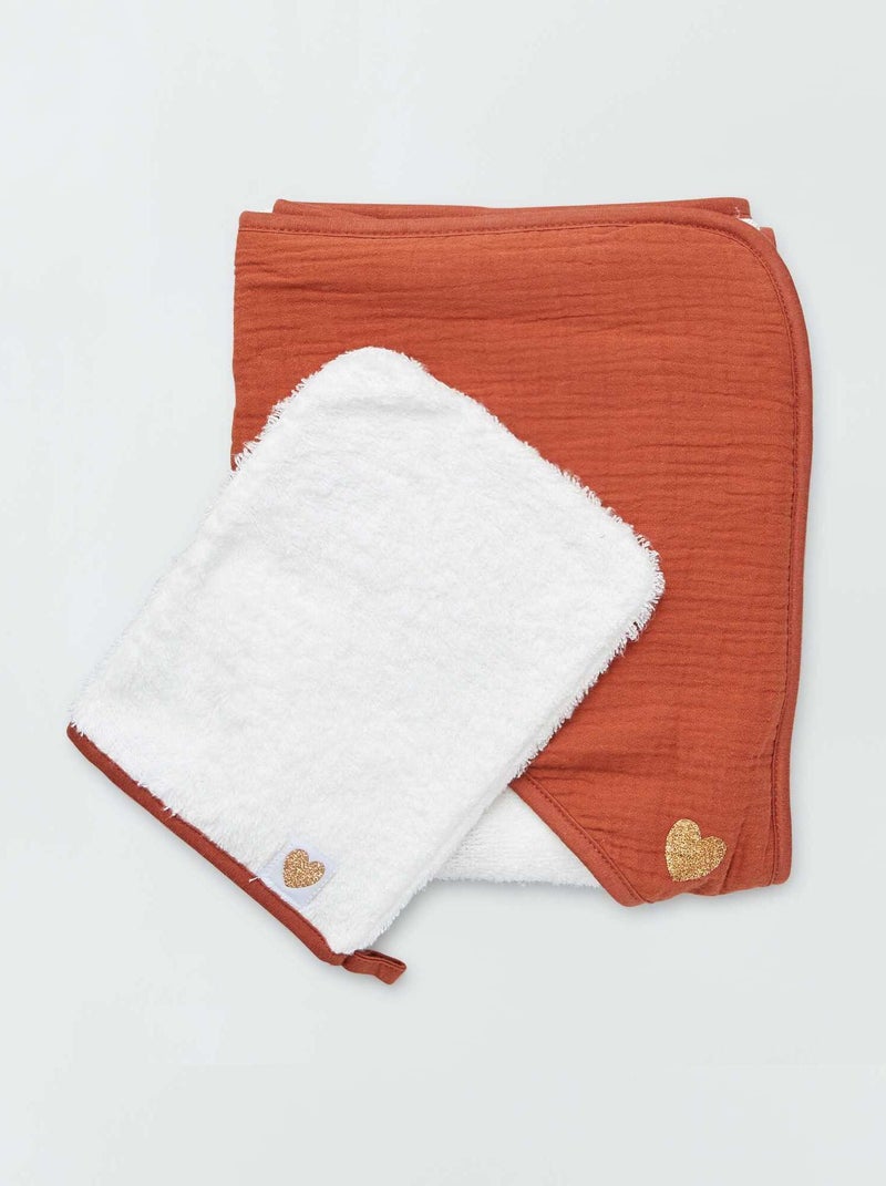 Cape de bain + gant de toilette brique - Kiabi