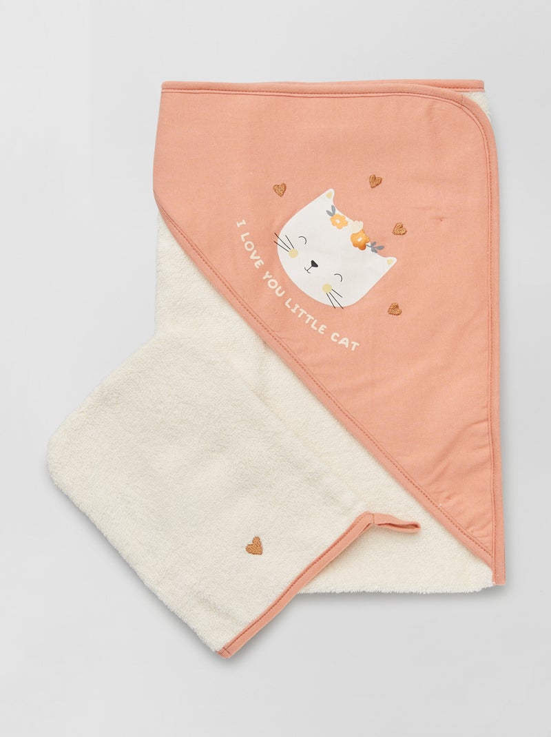 Cape de bain + gant de toilette rose - Kiabi