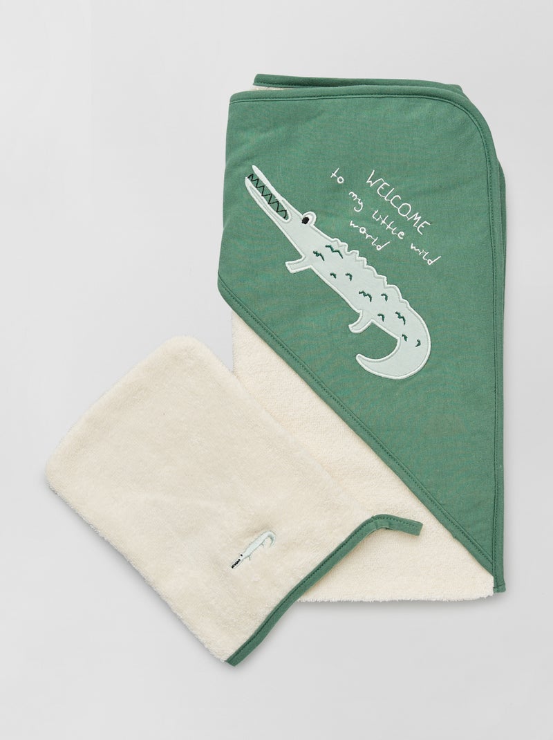 Cape de bain + gant de toilette vert - Kiabi