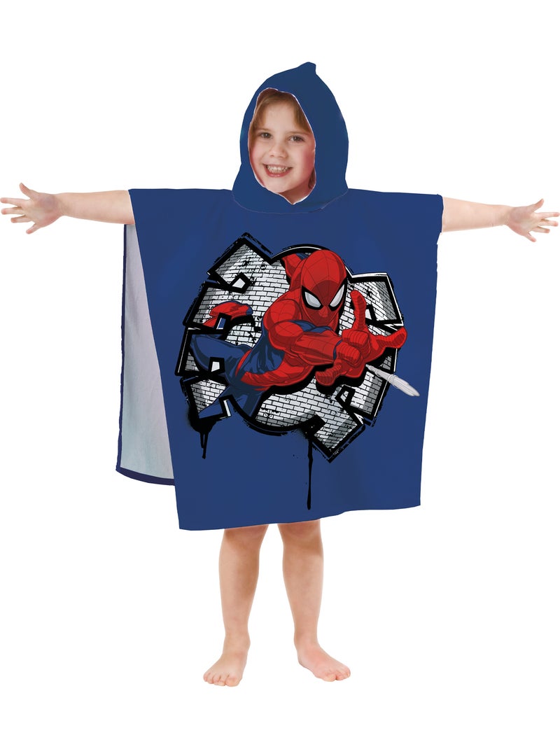 Cape de bain imprimée 100% coton, spiderman hero eyes Bleu - Kiabi