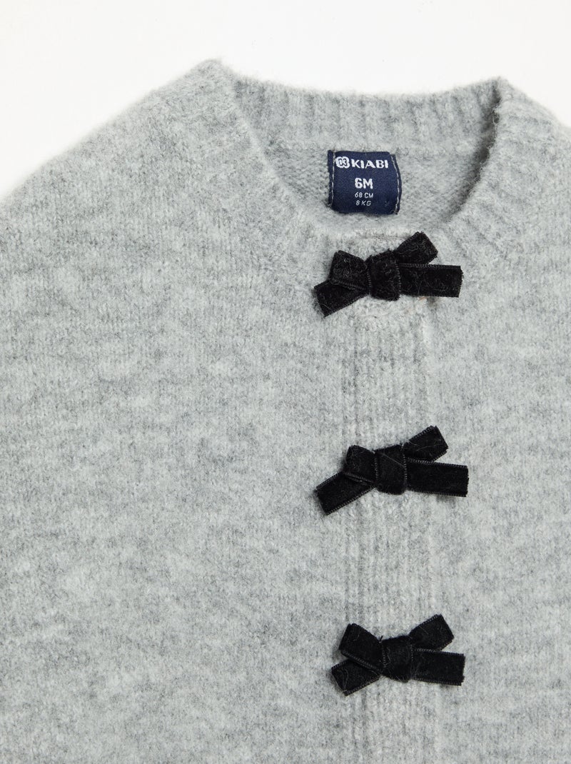 Cape en tricot avec nœuds en velours Gris - Kiabi
