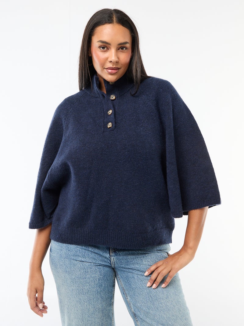 Capevest van grof gebreide tricot Blauw - Kiabi