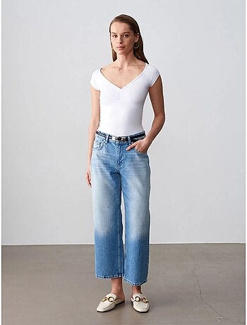 Capri-jeans met wijde pijp en lage taille dilvin