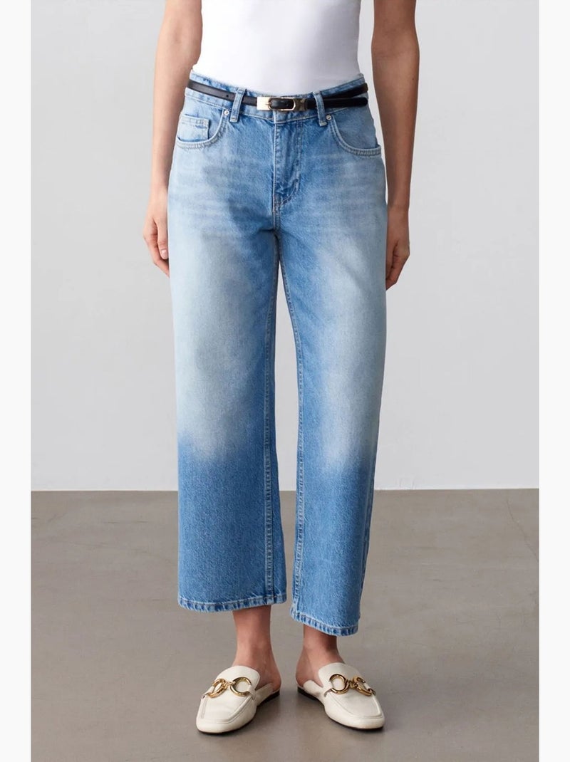 Capri-jeans met wijde pijp en lage taille dilvin Saffierblauw - Kiabi