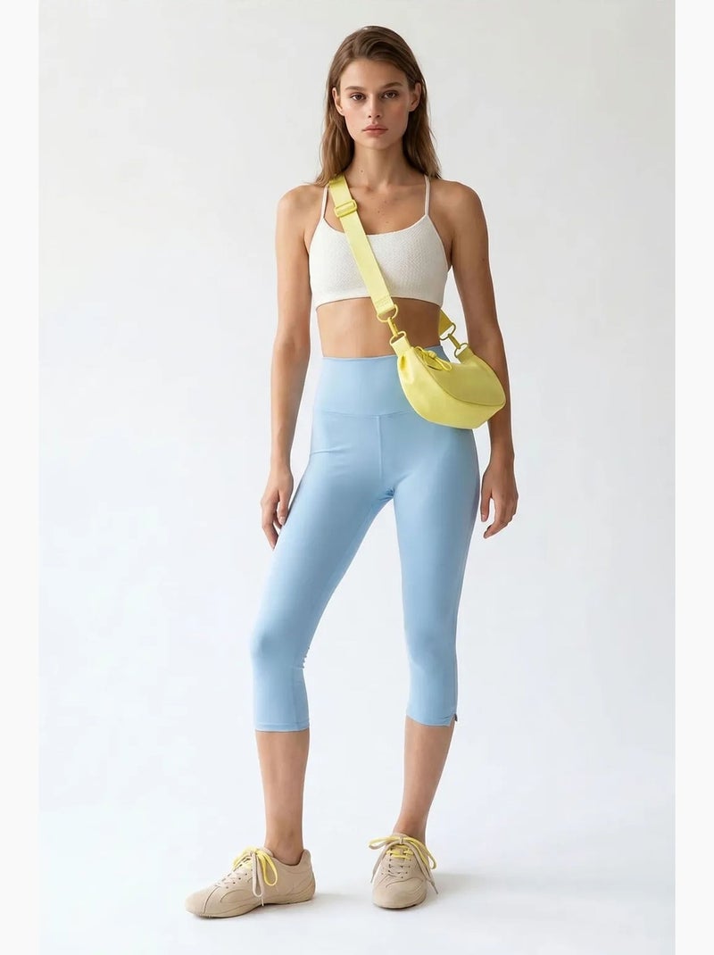 Capri-legging met hoge taille en split mixray Hemelsblauw - Kiabi