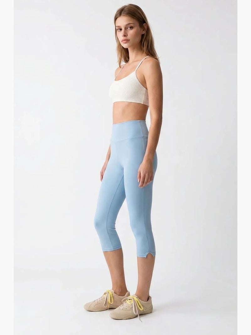 Capri-legging met hoge taille en split mixray Hemelsblauw - Kiabi