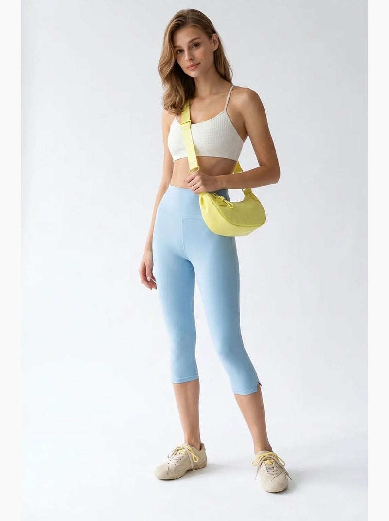 Capri-legging met hoge taille en split mixray Hemelsblauw - Kiabi