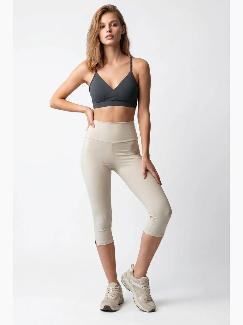 Capri-legging met hoge taille en split mixray Klei-beige - Kiabi