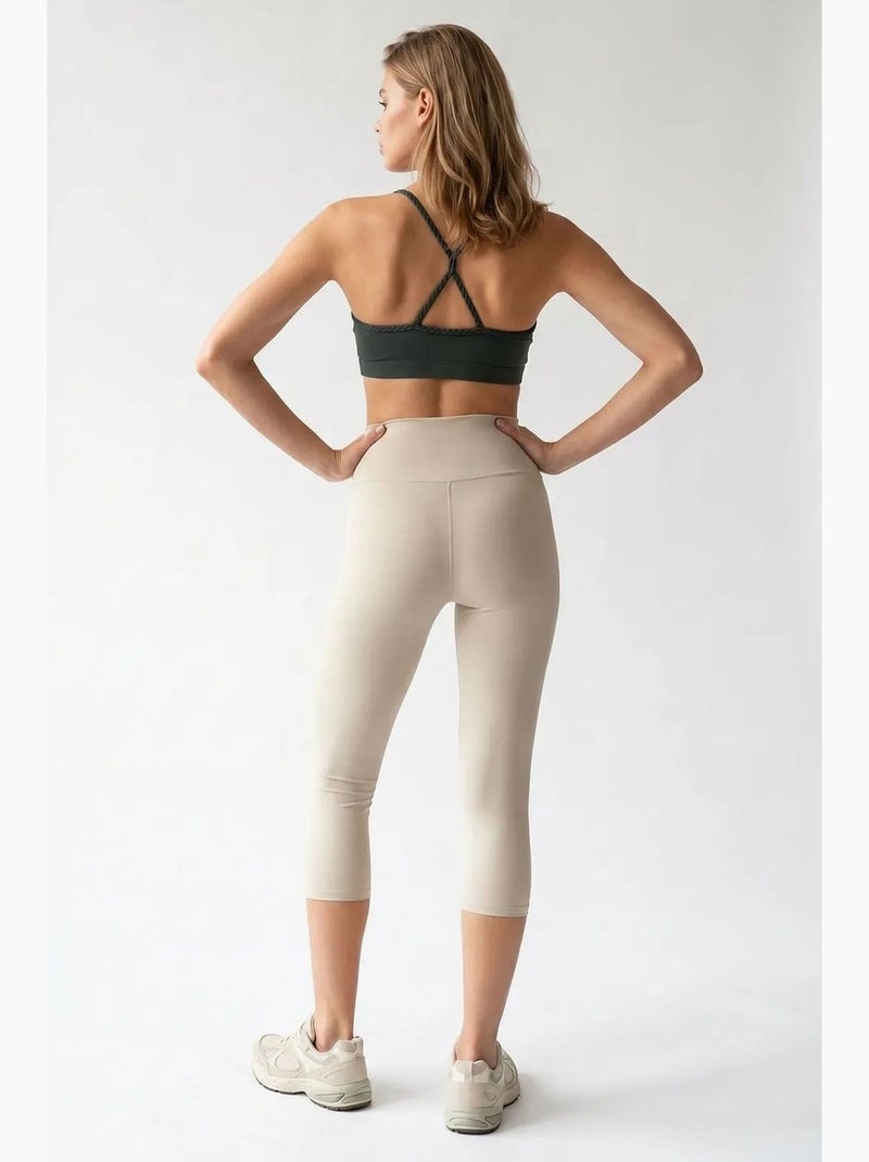 Capri-legging met hoge taille en split mixray Klei-beige - Kiabi