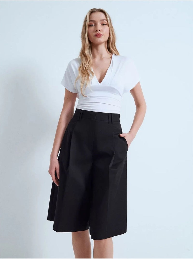 Capri-short van katoenpopeline met hoge taille dilvin Zwart - Kiabi