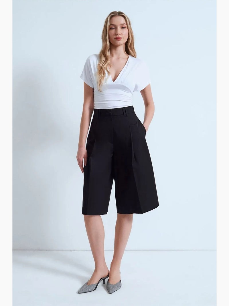 Capri-short van katoenpopeline met hoge taille dilvin Zwart - Kiabi