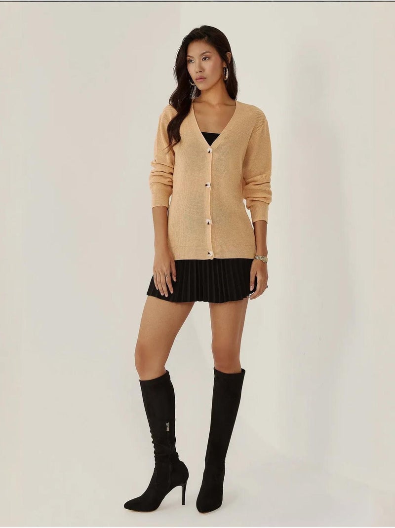 Cardigan boutonné à col en V Orange - Kiabi