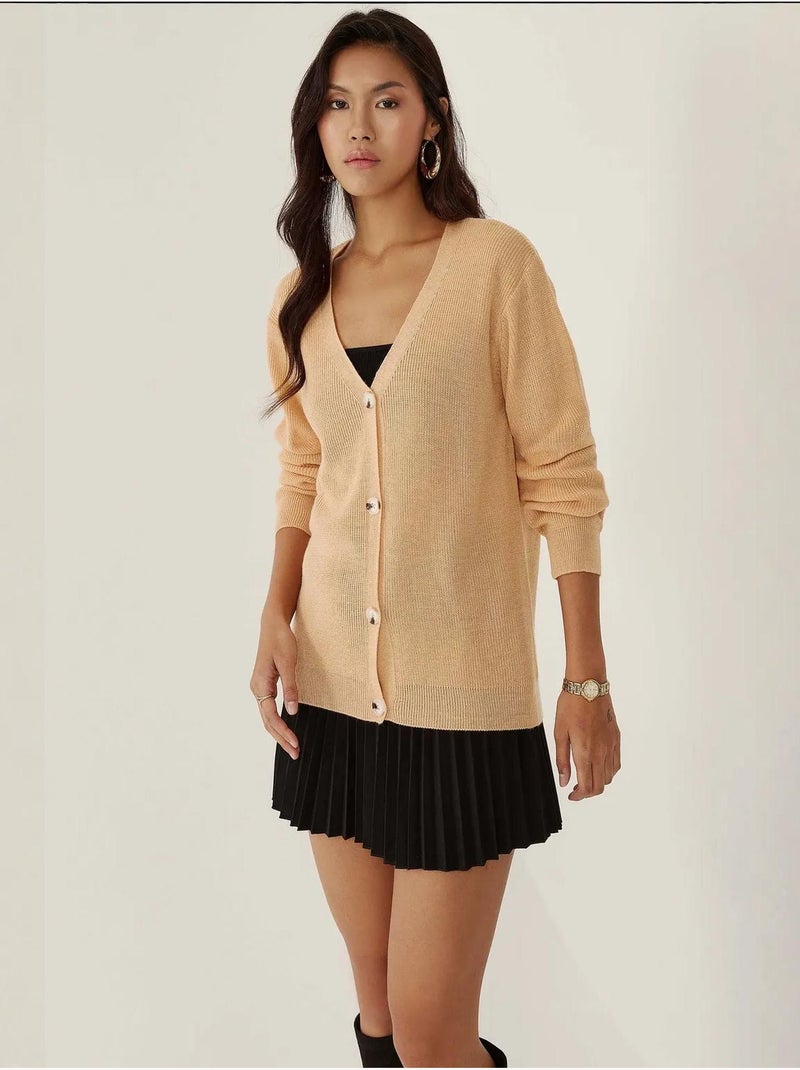 Cardigan boutonné à col en V Orange - Kiabi