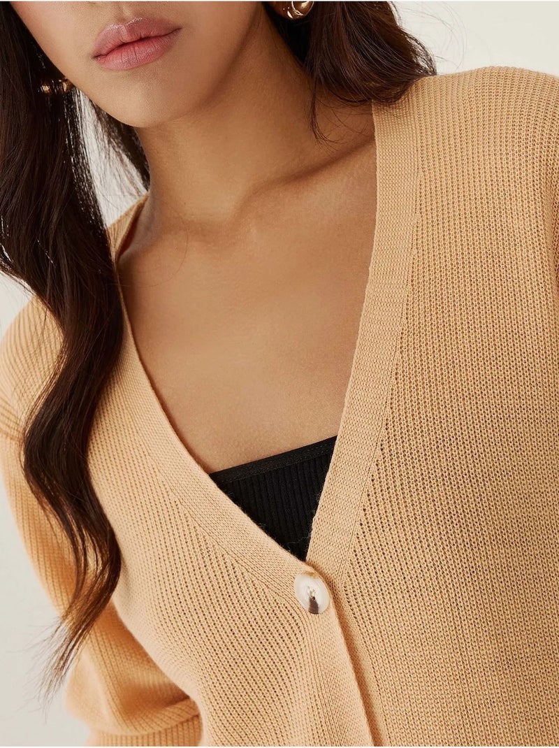 Cardigan boutonné à col en V Orange - Kiabi