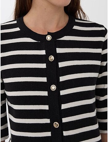 Cardigan boutonné à rayures et manches courtes