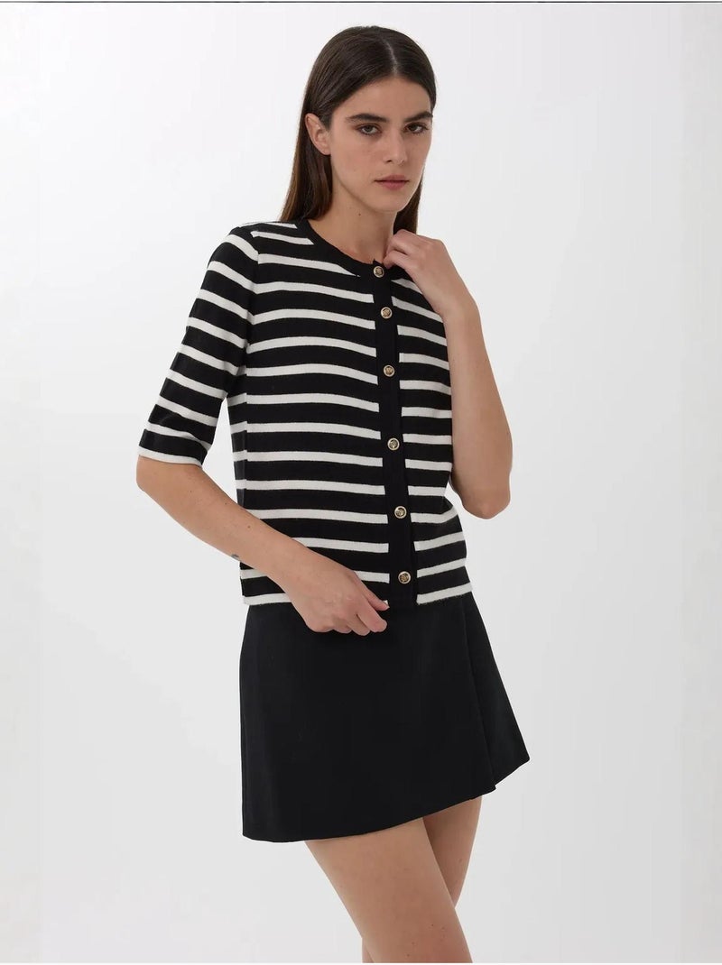 Cardigan boutonné à rayures et manches courtes Multicolore - Kiabi