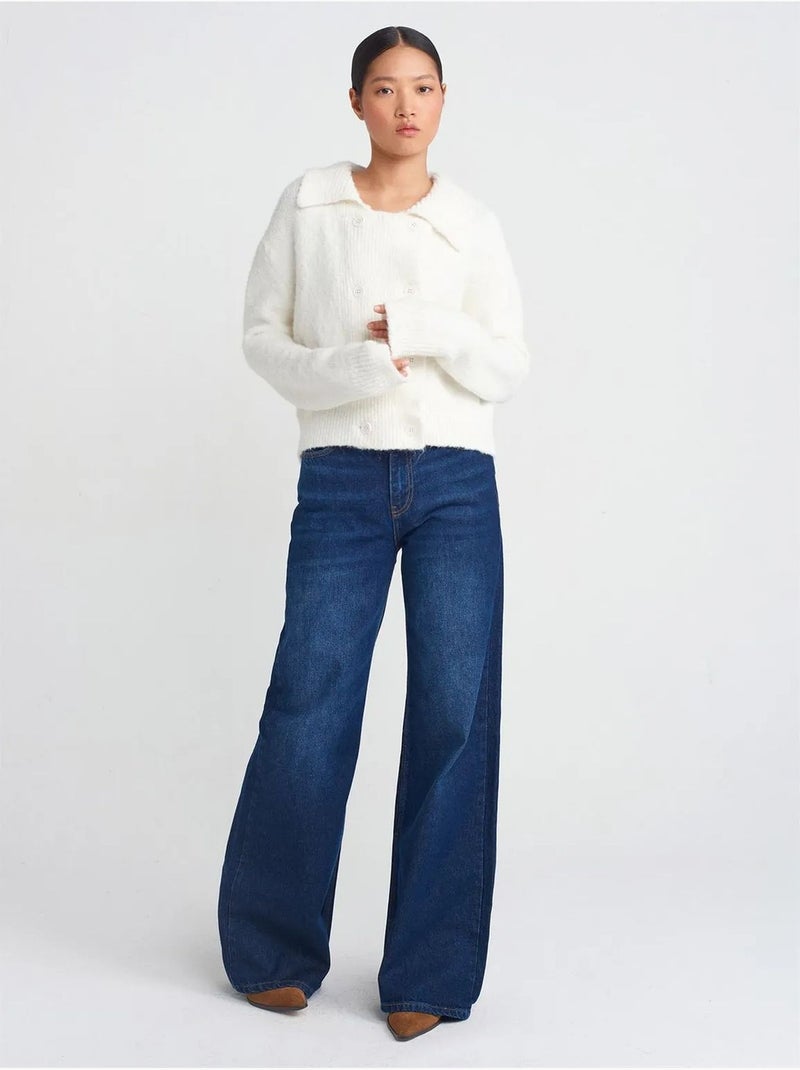 Cardigan côtelé à col polo et boutons dilvin Blanc cassé - Kiabi