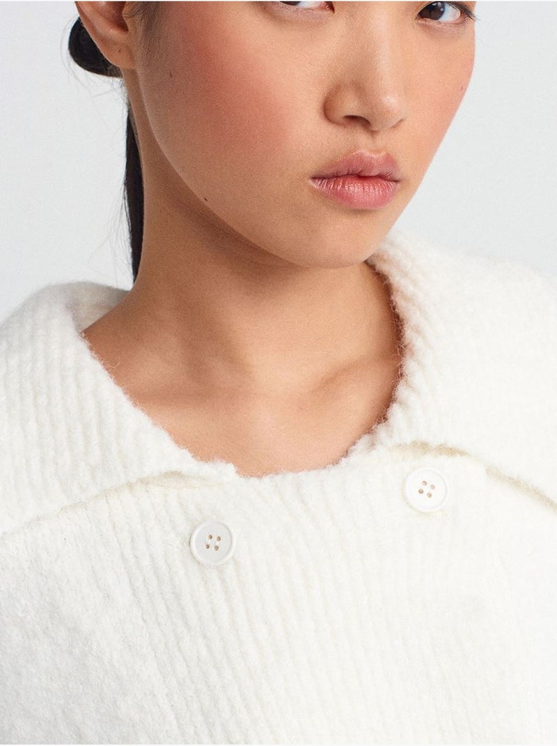 Cardigan côtelé à col polo et boutons dilvin Blanc cassé - Kiabi