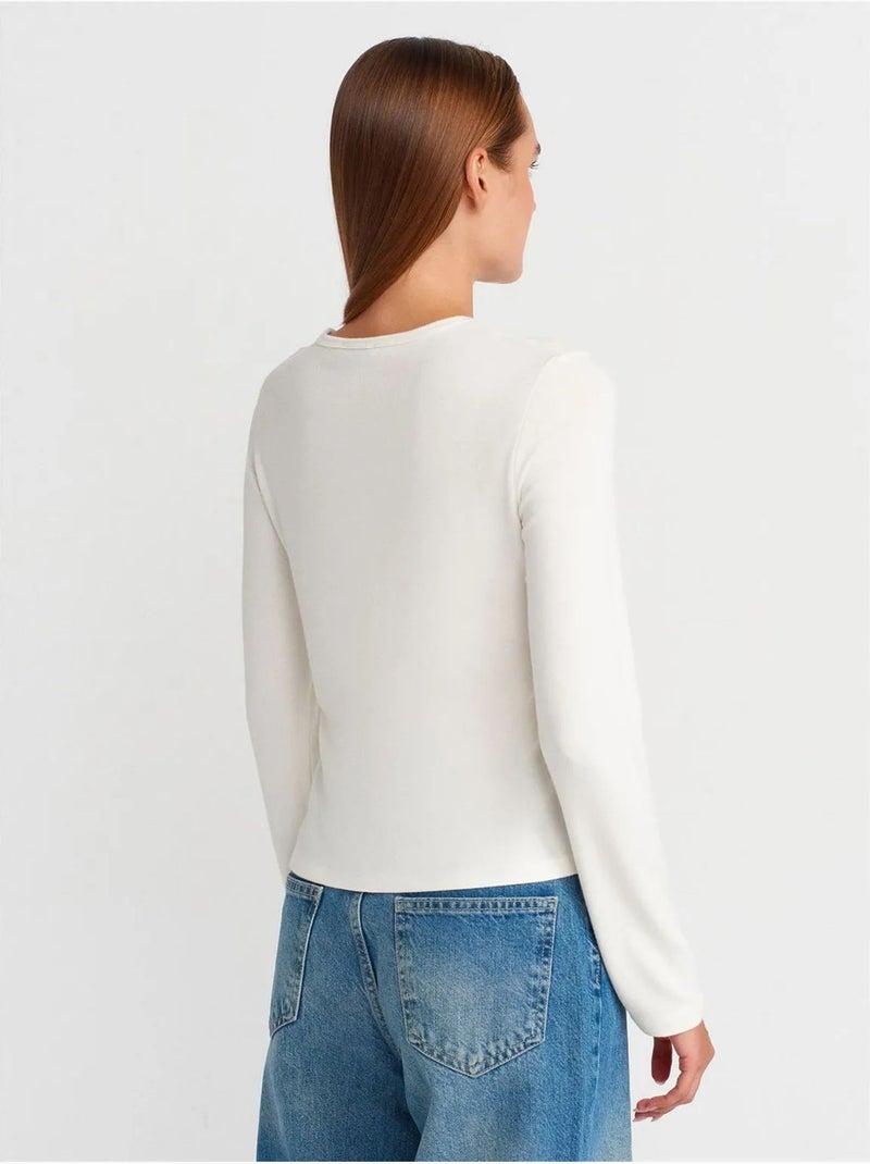 Cardigan côtelé à col rond et boutons dilvin Blanc cassé - Kiabi