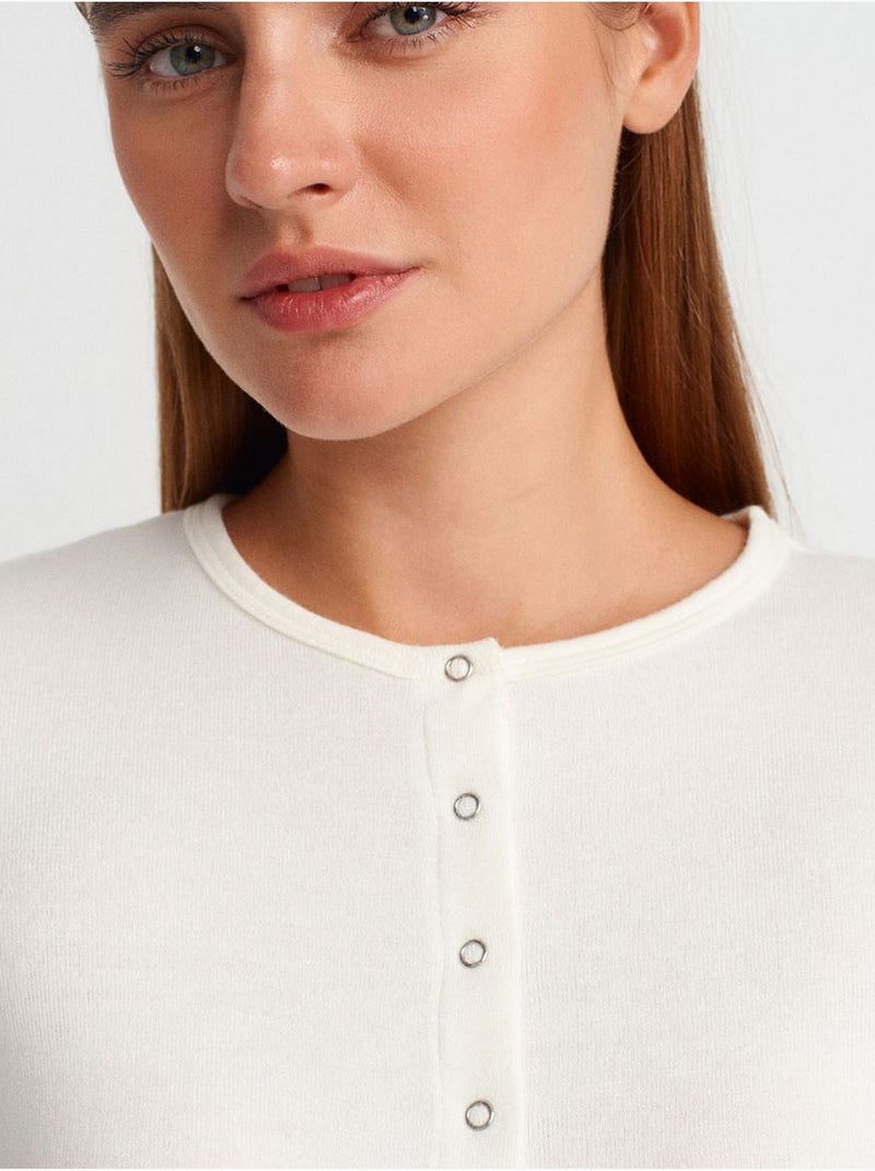 Cardigan côtelé à col rond et boutons dilvin Blanc cassé - Kiabi