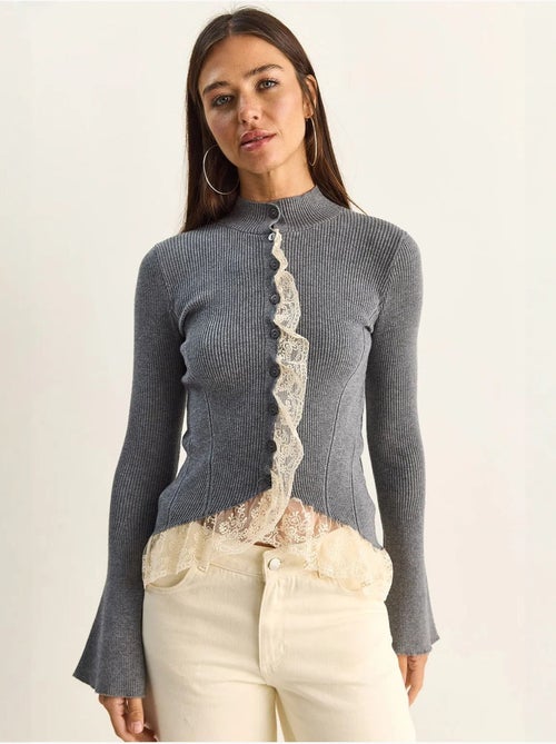 Cardigan côtelé à demi col roulé lucci - Kiabi Cardigan côtelé à demi col roulé lucci - Kiabi