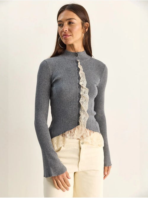 Cardigan côtelé à demi col roulé lucci - Kiabi Cardigan côtelé à demi col roulé lucci - Kiabi