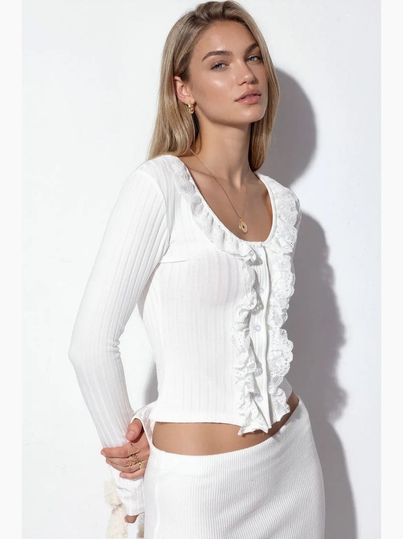 Cardigan court côtelé ajusté busem Blanc - Kiabi