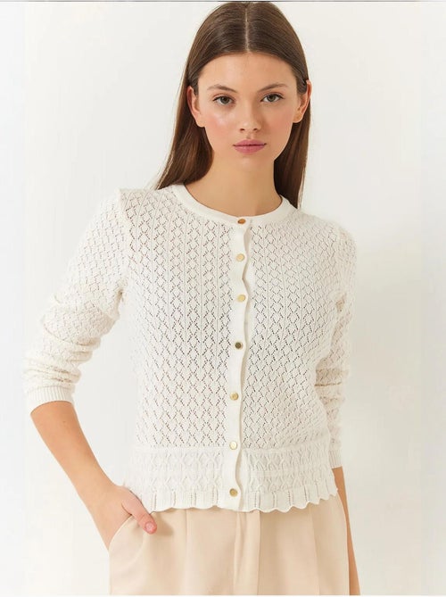 Cardigan en maille ajourée à manches longues et boutons lucci - Kiabi Cardigan en maille ajourée à manches longues et boutons lucci - Kiabi