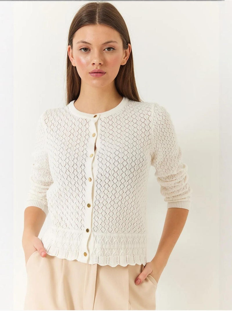 Cardigan en maille ajourée à manches longues et boutons lucci Blanc - Kiabi