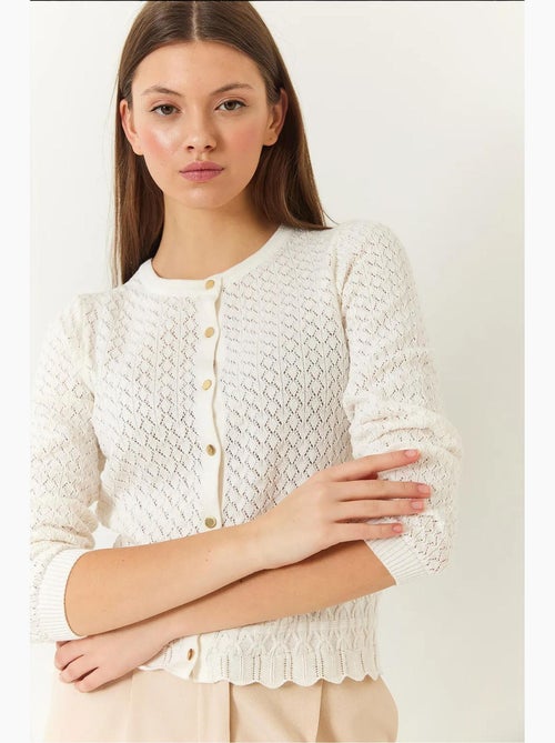 Cardigan en maille ajourée à manches longues et boutons lucci - Kiabi Cardigan en maille ajourée à manches longues et boutons lucci - Kiabi