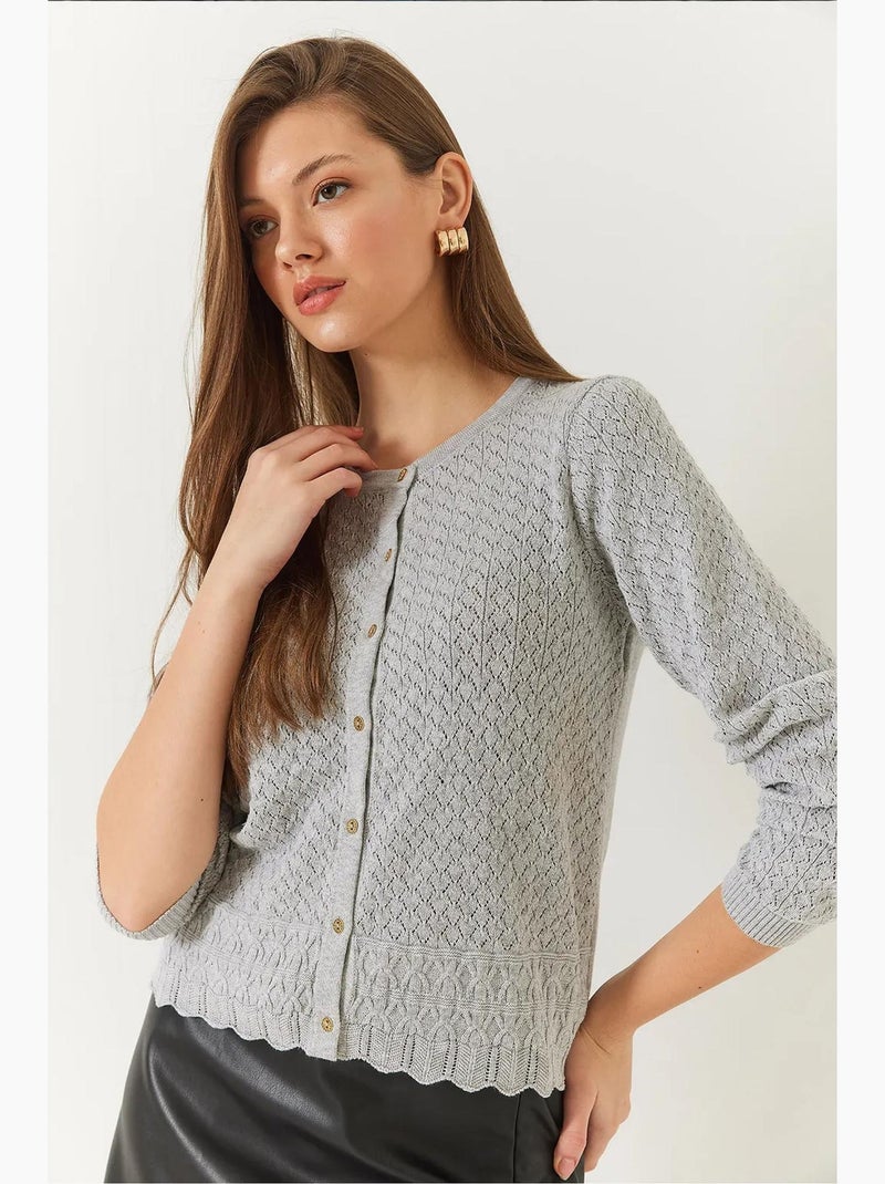 Cardigan en maille ajourée à manches longues et boutons lucci Gris - Kiabi