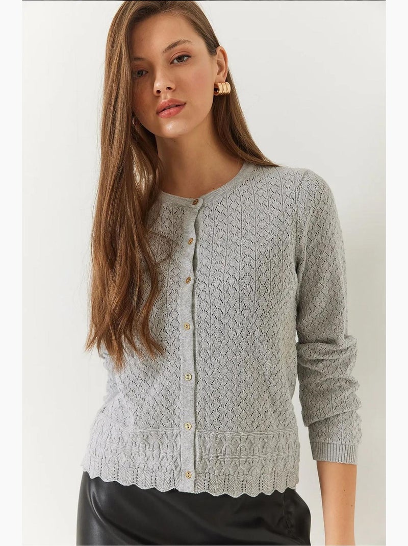 Cardigan en maille ajourée à manches longues et boutons lucci Gris - Kiabi