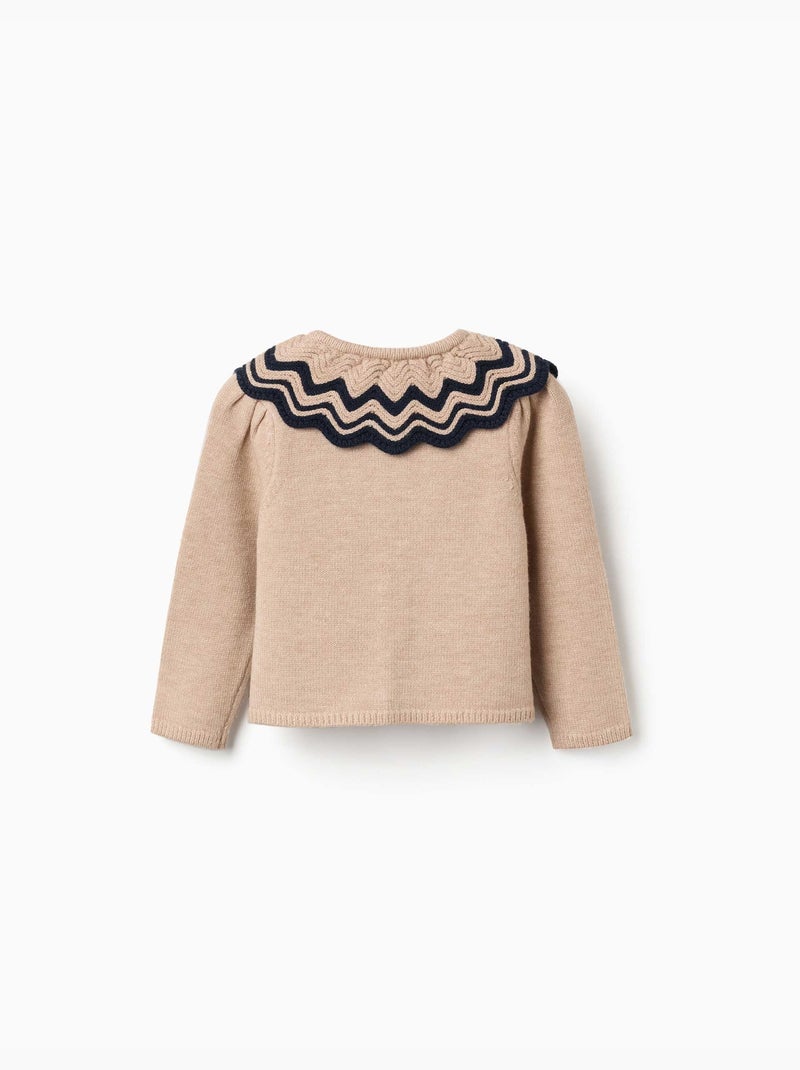 Cardigan en maille avec col à rayures Beige - Kiabi