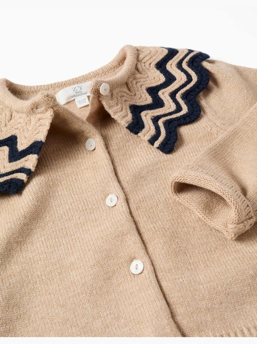 Cardigan en maille avec col à rayures - Kiabi