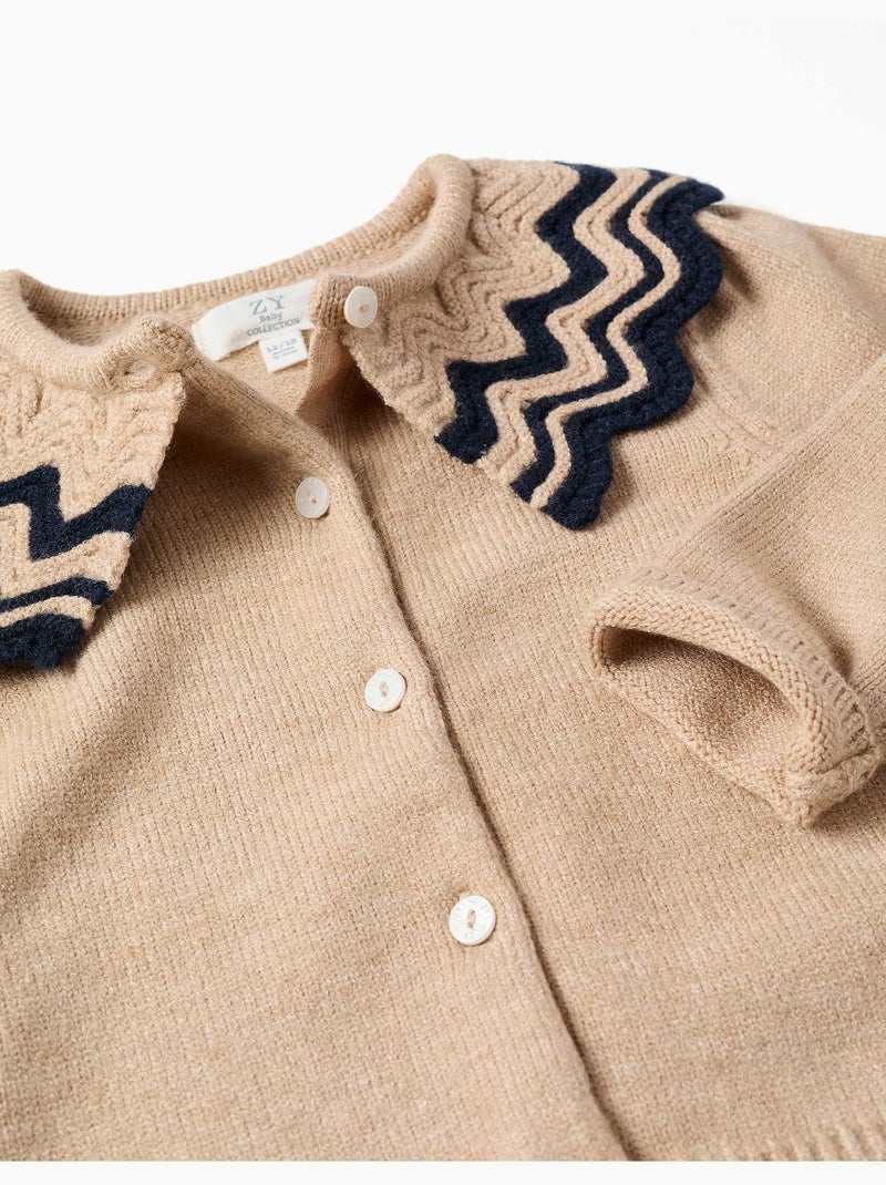 Cardigan en maille avec col à rayures Beige - Kiabi