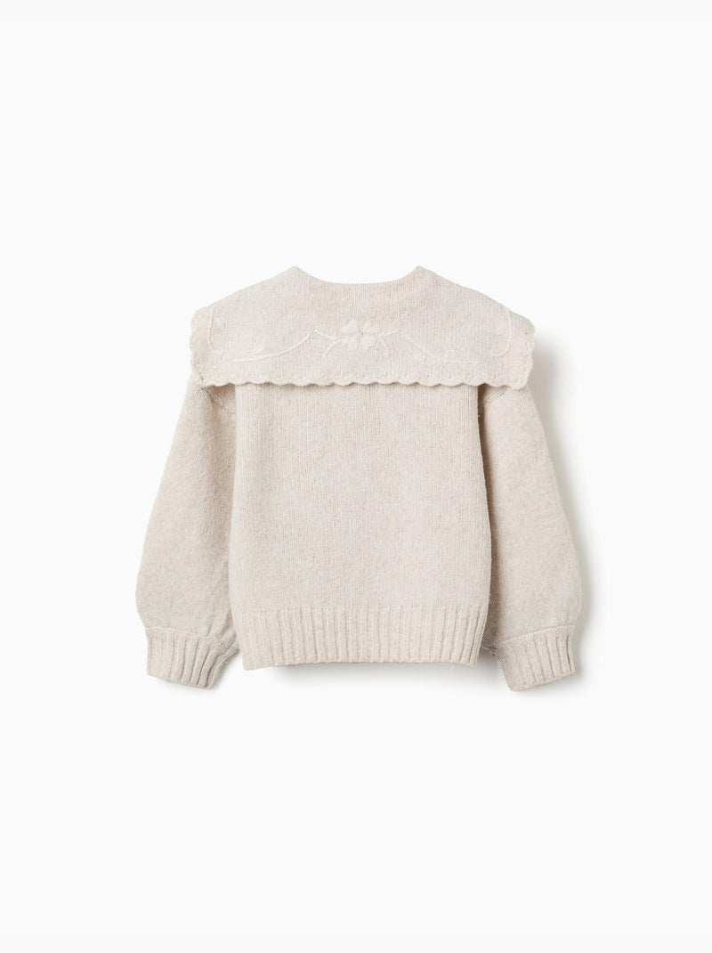 Cardigan en maille avec col brodé Beige clair - Kiabi