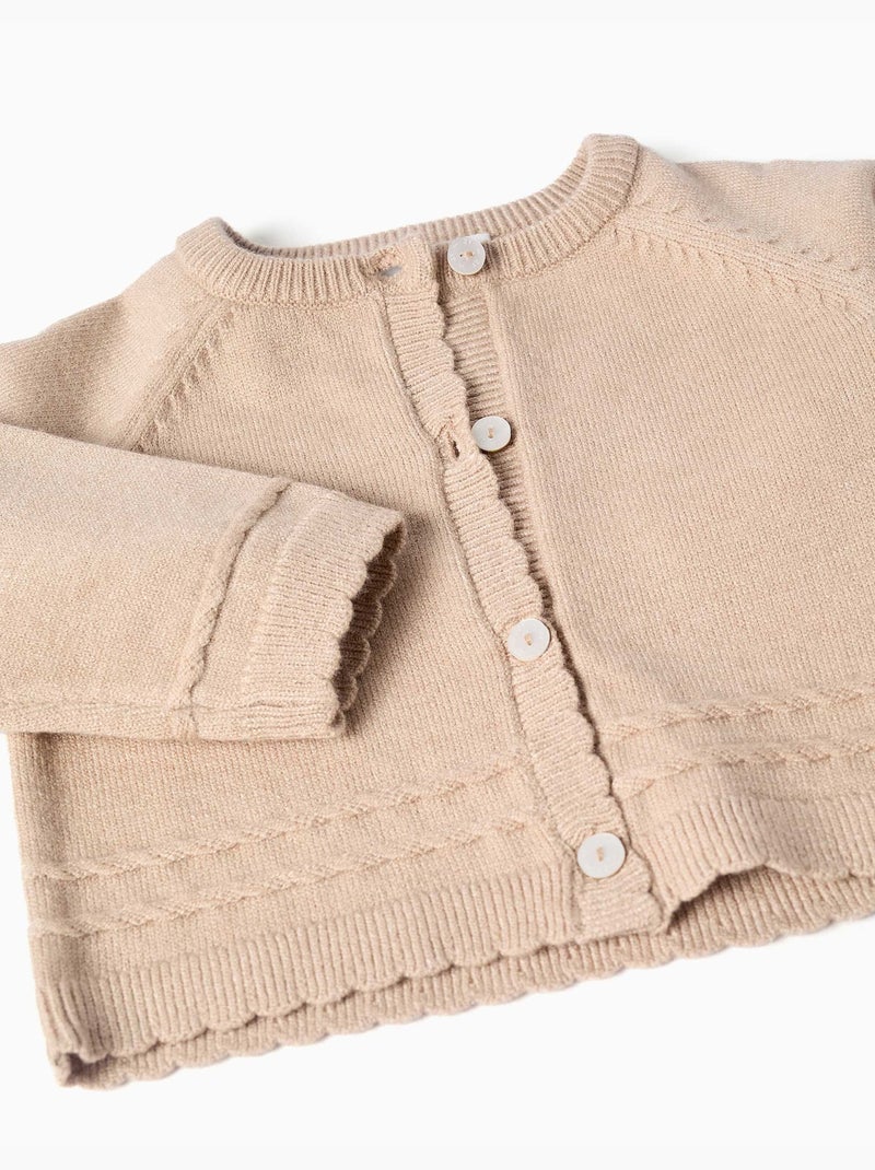 Cardigan en maille avec extrémités festonnées b&s Beige clair - Kiabi