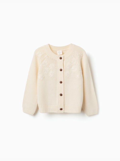 Cardigan en maille avec fleurs brodées - Kiabi
