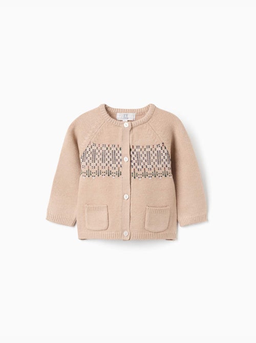 Cardigan en maille avec motif jacquard - Kiabi