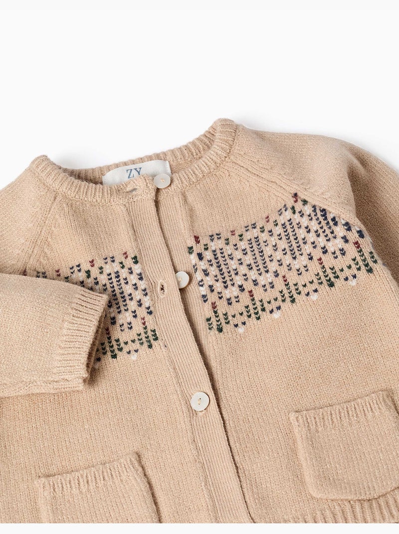 Cardigan en maille avec motif jacquard Beige clair - Kiabi