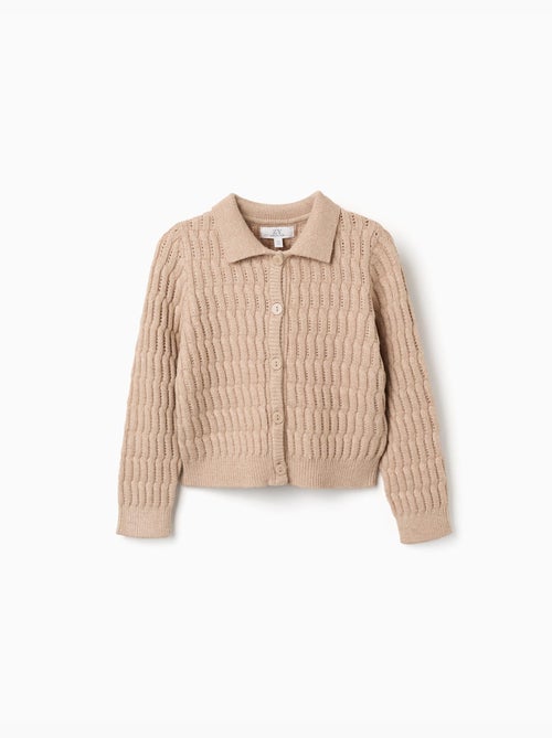 Cardigan en maille torsadée et ajourée - Kiabi