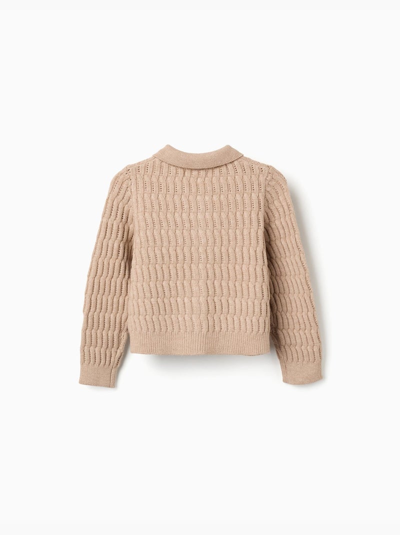 Cardigan en maille torsadée et ajourée Beige clair - Kiabi