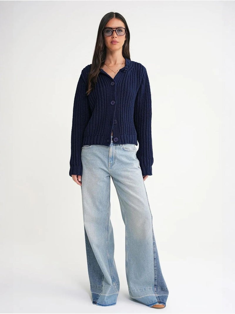 Cardigan en tricot côtelé texturé avec boutons mixray Bleu marine - Kiabi