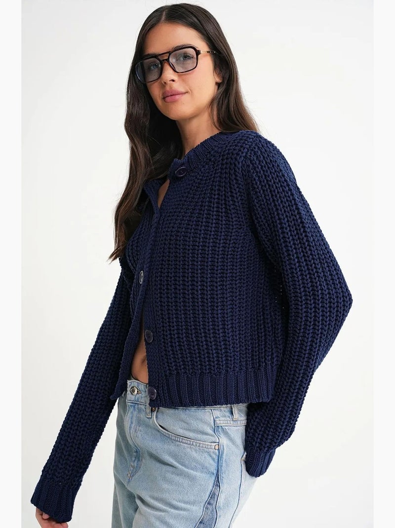 Cardigan en tricot côtelé texturé avec boutons mixray Bleu marine - Kiabi