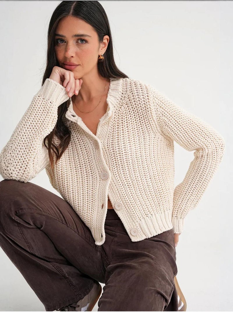 Cardigan en tricot côtelé texturé avec boutons mixray Ivoire - Kiabi